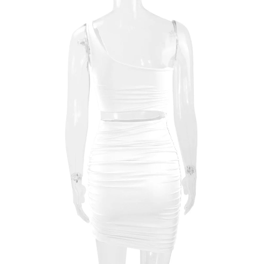 One-Shoulder Cutout Ruched Bodycon Mini Dress Apparel and Accessories
