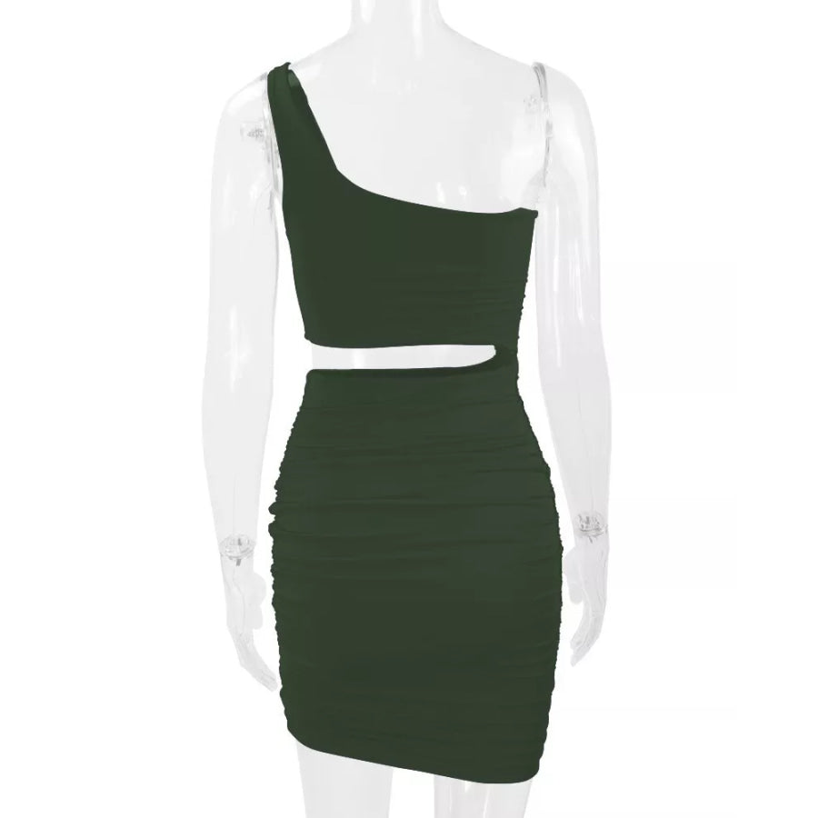 One-Shoulder Cutout Ruched Bodycon Mini Dress Apparel and Accessories