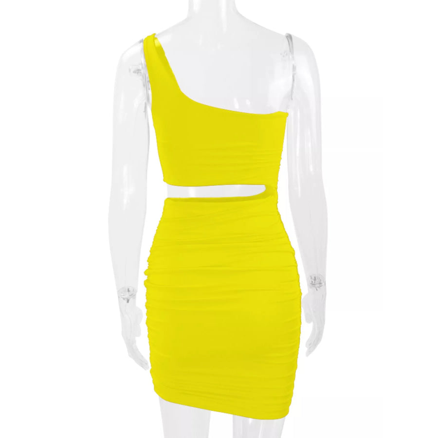 One-Shoulder Cutout Ruched Bodycon Mini Dress Apparel and Accessories