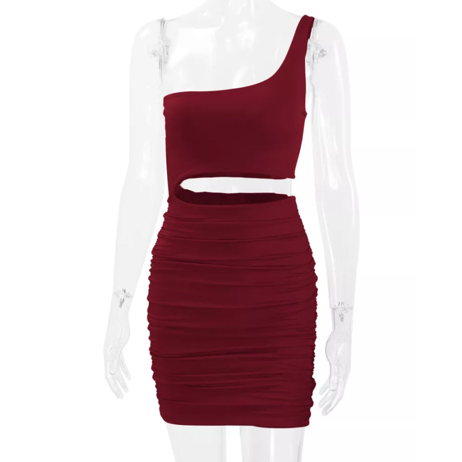 One-Shoulder Cutout Ruched Bodycon Mini Dress Apparel and Accessories