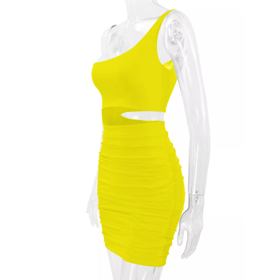 One-Shoulder Cutout Ruched Bodycon Mini Dress Apparel and Accessories