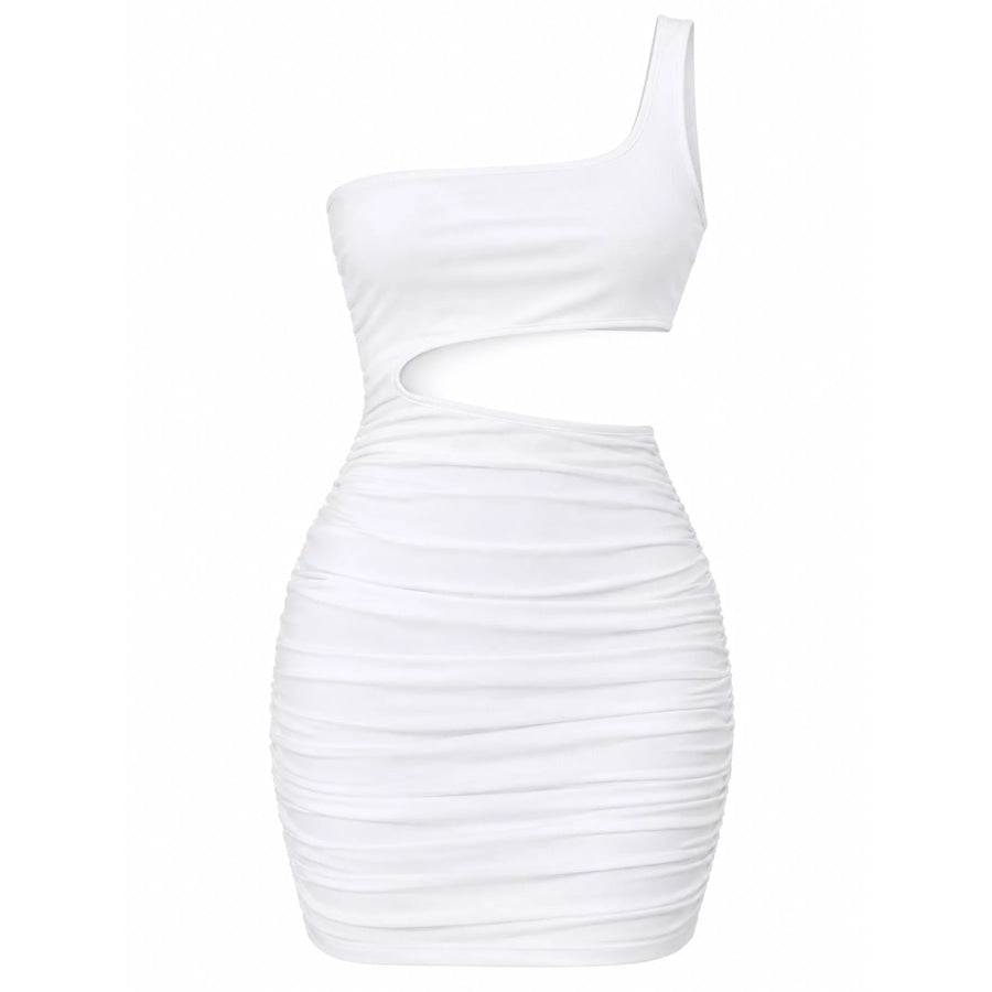 One-Shoulder Cutout Ruched Bodycon Mini Dress Apparel and Accessories
