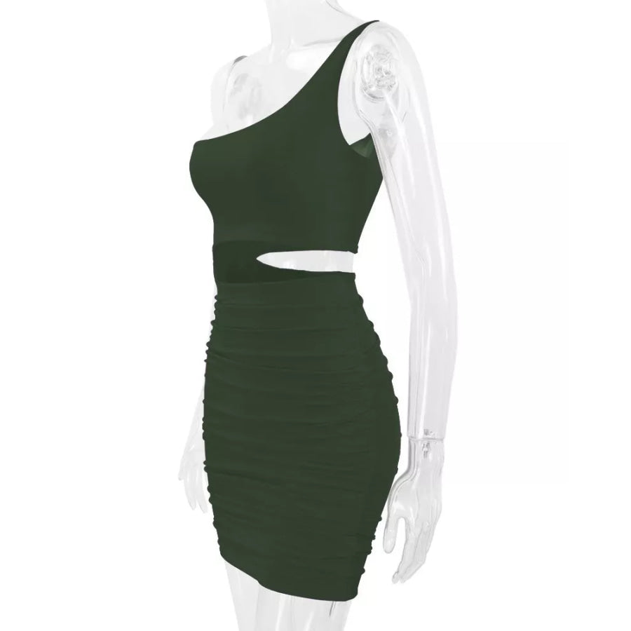 One-Shoulder Cutout Ruched Bodycon Mini Dress Apparel and Accessories