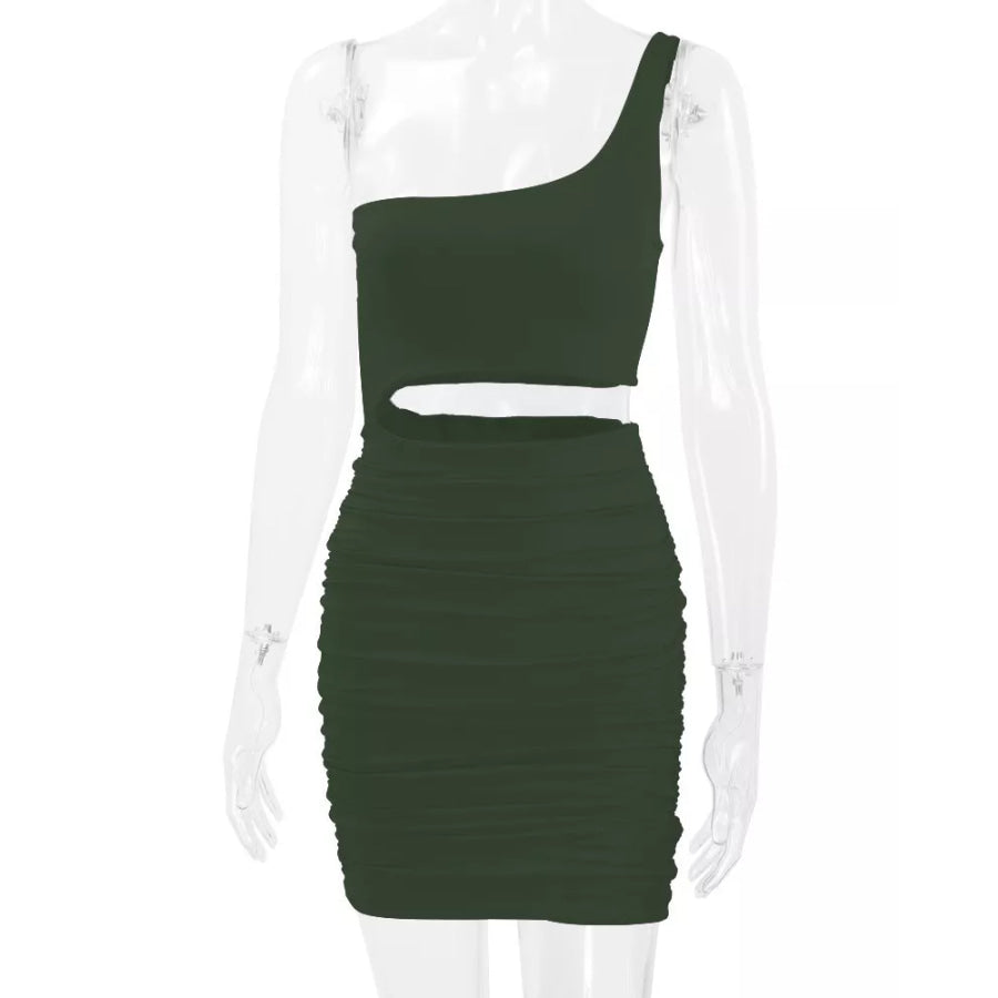 One-Shoulder Cutout Ruched Bodycon Mini Dress Apparel and Accessories