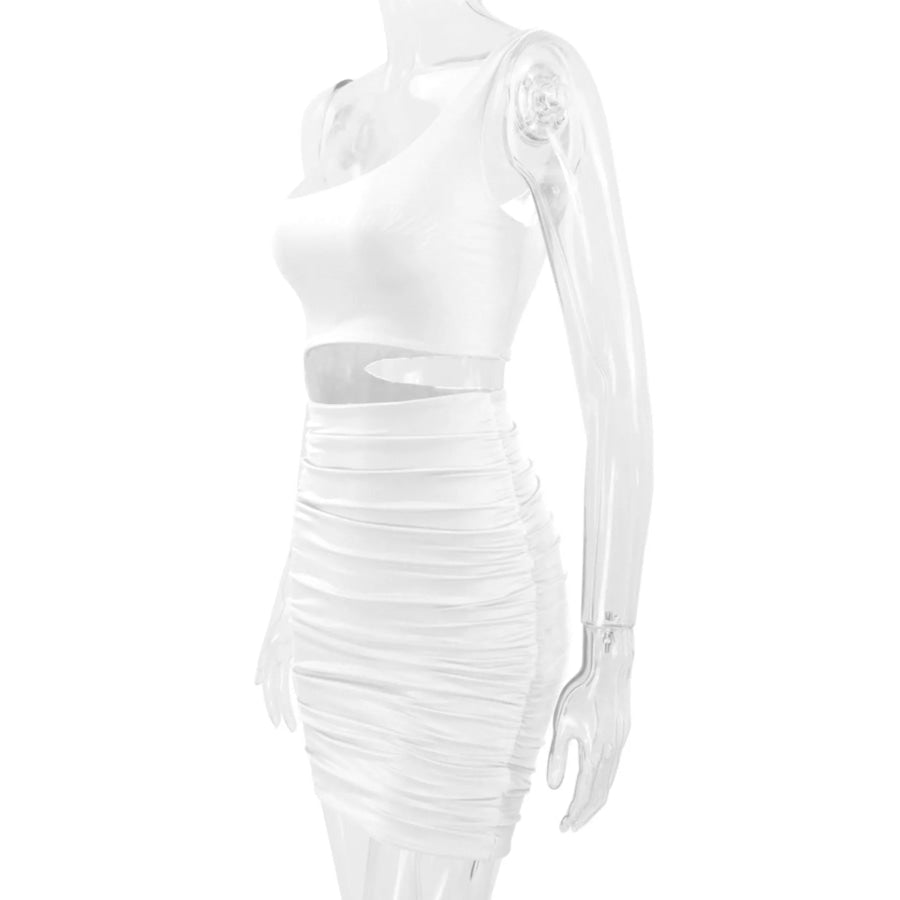 One-Shoulder Cutout Ruched Bodycon Mini Dress Apparel and Accessories