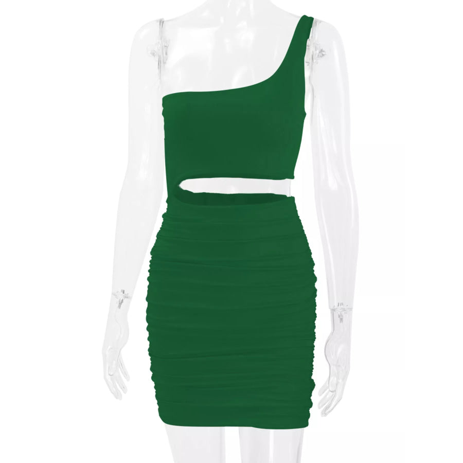 One-Shoulder Cutout Ruched Bodycon Mini Dress Apparel and Accessories