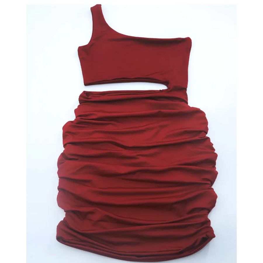 One-Shoulder Cutout Ruched Bodycon Mini Dress Apparel and Accessories