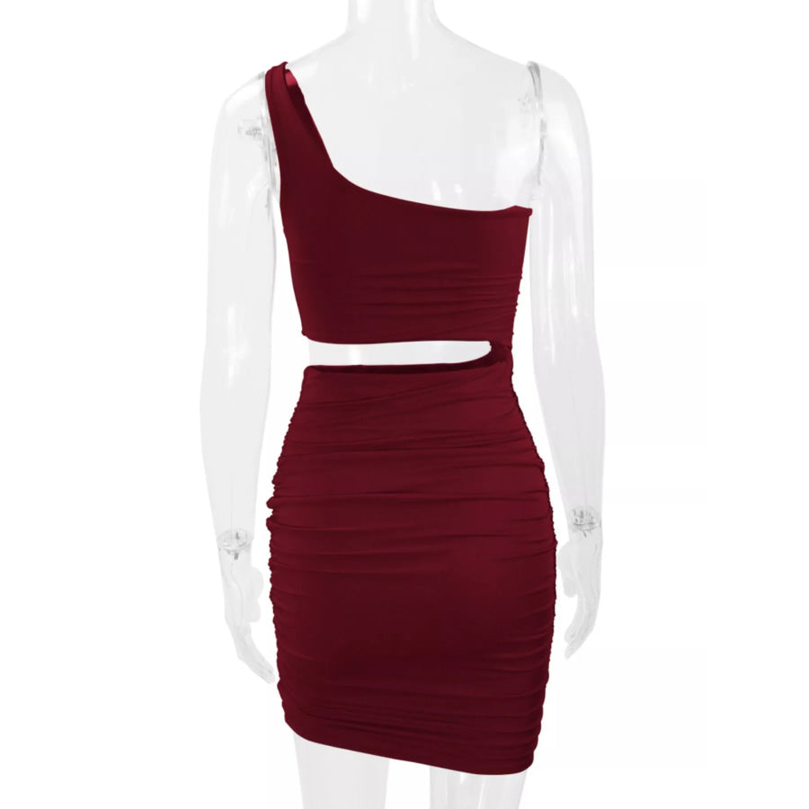 One-Shoulder Cutout Ruched Bodycon Mini Dress Apparel and Accessories
