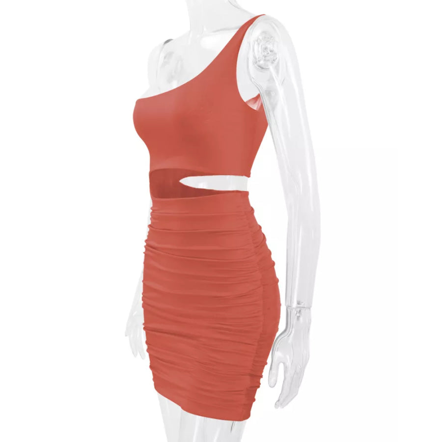 One-Shoulder Cutout Ruched Bodycon Mini Dress Apparel and Accessories