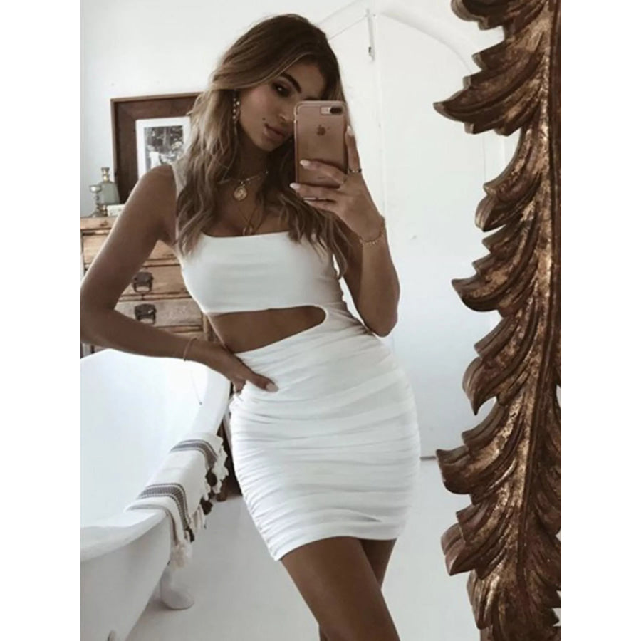One-Shoulder Cutout Ruched Bodycon Mini Dress Apparel and Accessories