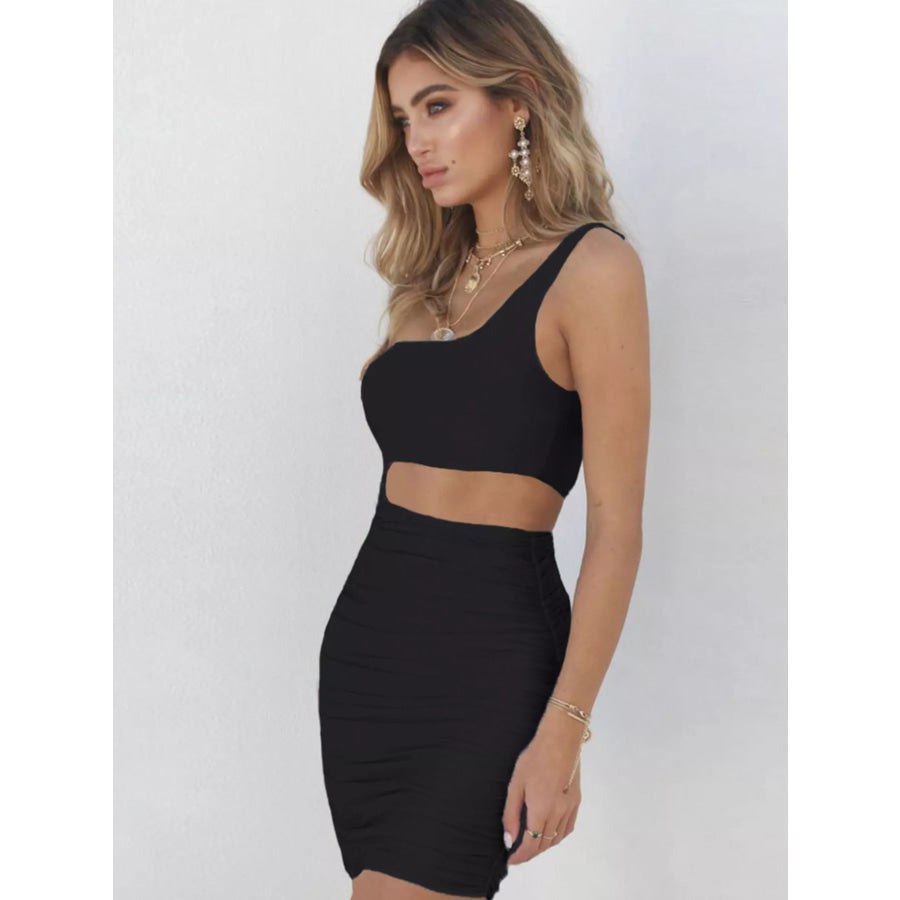 One-Shoulder Cutout Ruched Bodycon Mini Dress Apparel and Accessories