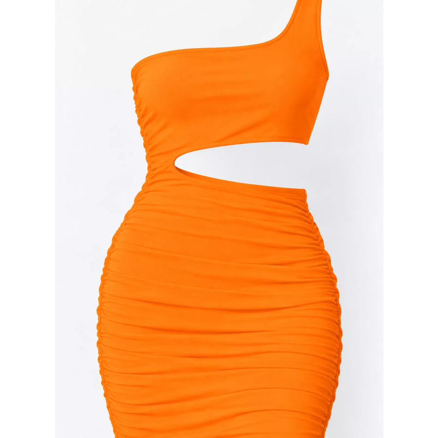 One-Shoulder Cutout Ruched Bodycon Mini Dress Apparel and Accessories