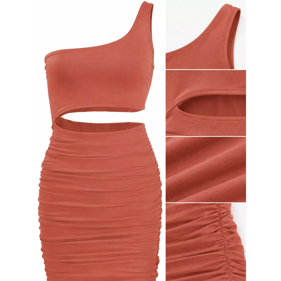 One-Shoulder Cutout Ruched Bodycon Mini Dress Apparel and Accessories