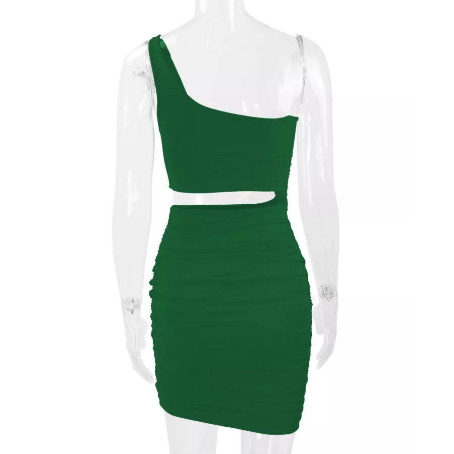 One-Shoulder Cutout Ruched Bodycon Mini Dress Apparel and Accessories