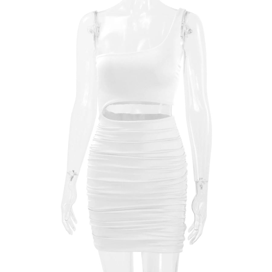 One-Shoulder Cutout Ruched Bodycon Mini Dress Apparel and Accessories