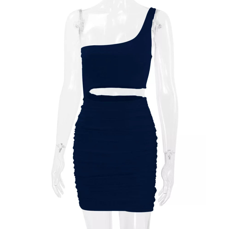 One-Shoulder Cutout Ruched Bodycon Mini Dress Apparel and Accessories