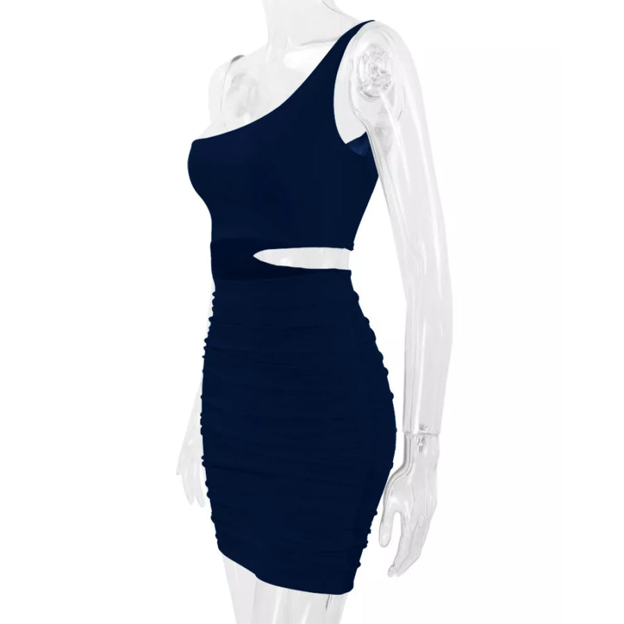 One-Shoulder Cutout Ruched Bodycon Mini Dress Apparel and Accessories