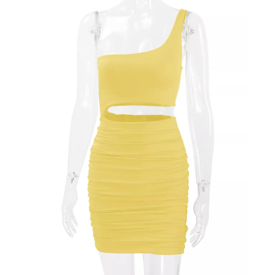 One-Shoulder Cutout Ruched Bodycon Mini Dress Apparel and Accessories