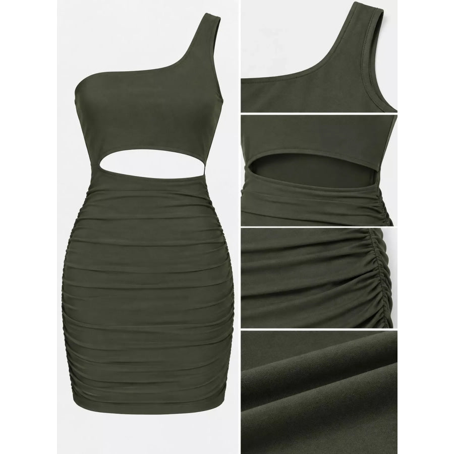One-Shoulder Cutout Ruched Bodycon Mini Dress Apparel and Accessories