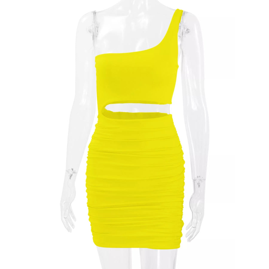 One-Shoulder Cutout Ruched Bodycon Mini Dress Apparel and Accessories