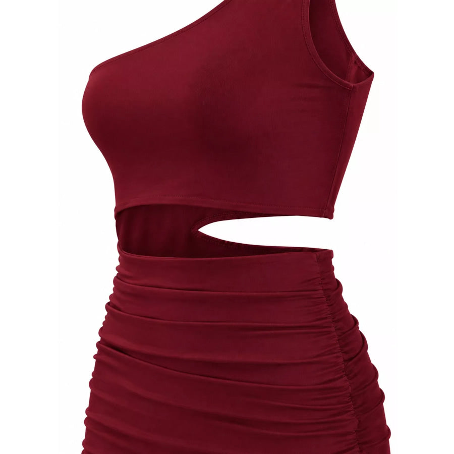 One-Shoulder Cutout Ruched Bodycon Mini Dress Apparel and Accessories