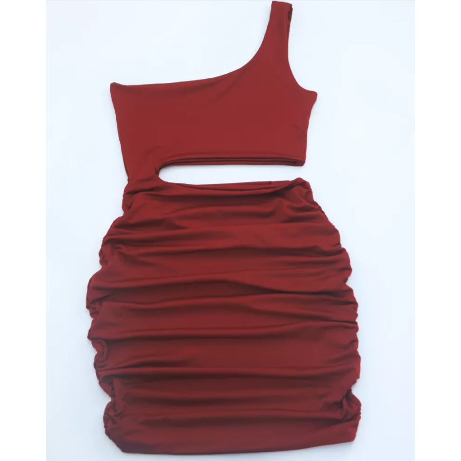 One-Shoulder Cutout Ruched Bodycon Mini Dress Apparel and Accessories