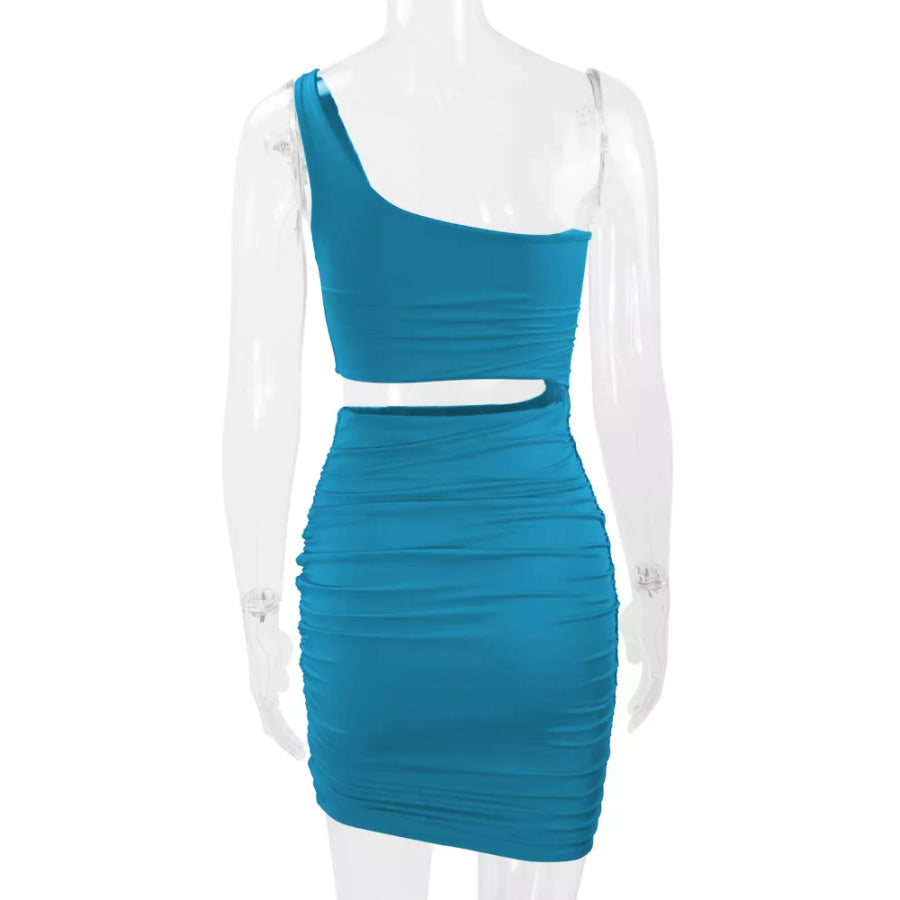One-Shoulder Cutout Ruched Bodycon Mini Dress Apparel and Accessories
