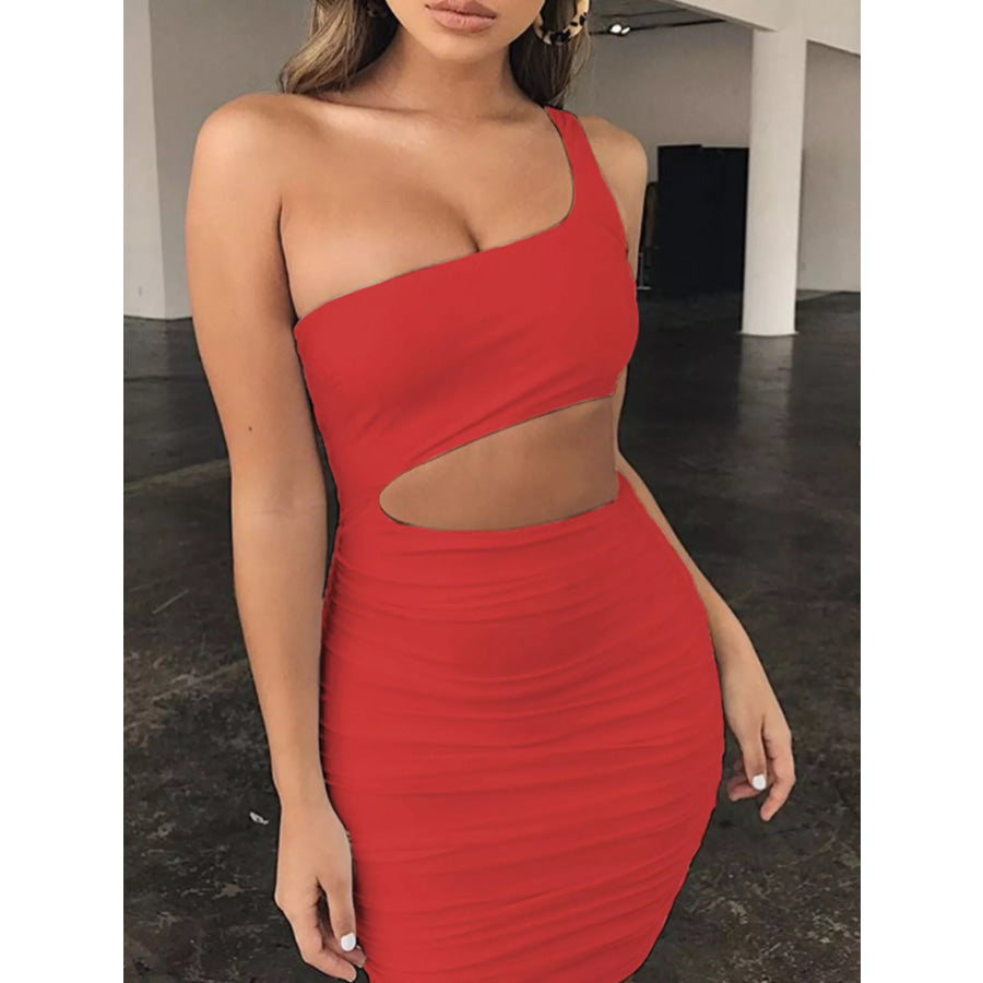One-Shoulder Cutout Ruched Bodycon Mini Dress Apparel and Accessories