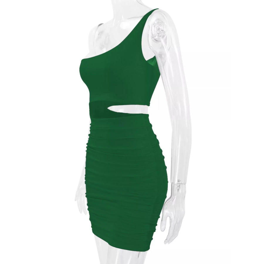 One-Shoulder Cutout Ruched Bodycon Mini Dress Apparel and Accessories