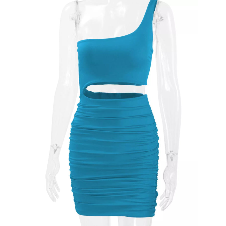 One-Shoulder Cutout Ruched Bodycon Mini Dress Apparel and Accessories