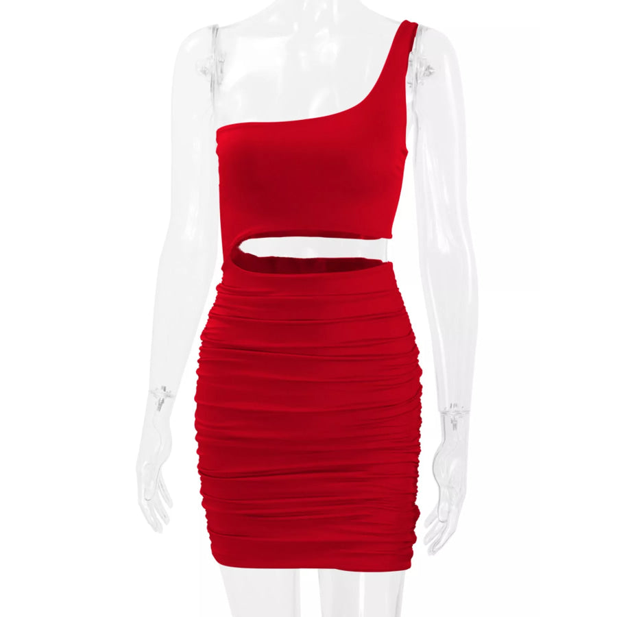 One-Shoulder Cutout Ruched Bodycon Mini Dress Apparel and Accessories