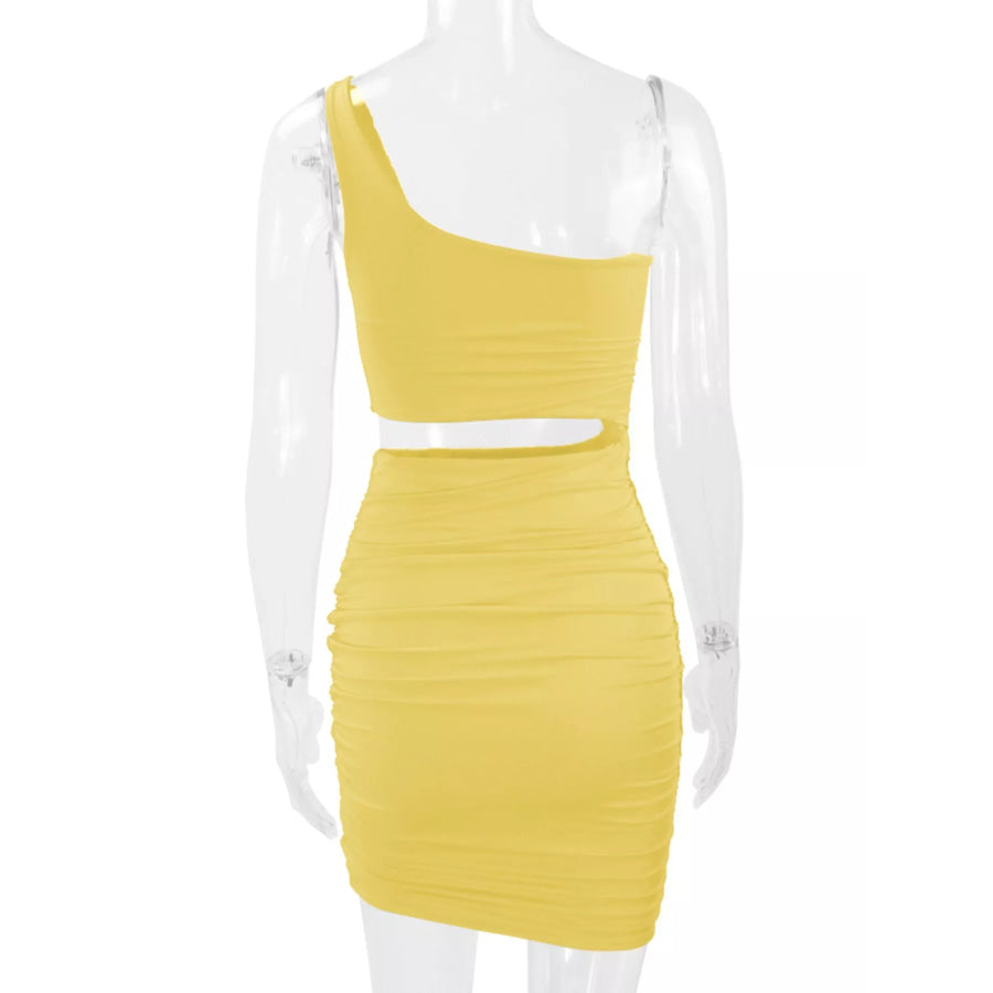 One-Shoulder Cutout Ruched Bodycon Mini Dress Apparel and Accessories