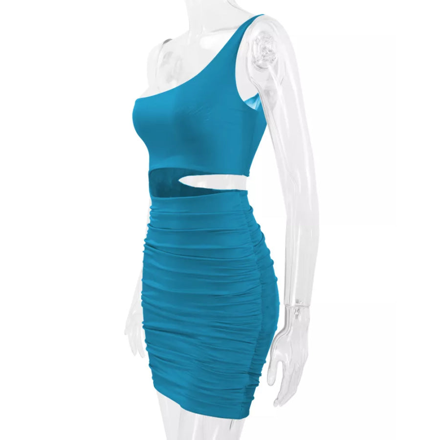 One-Shoulder Cutout Ruched Bodycon Mini Dress Apparel and Accessories