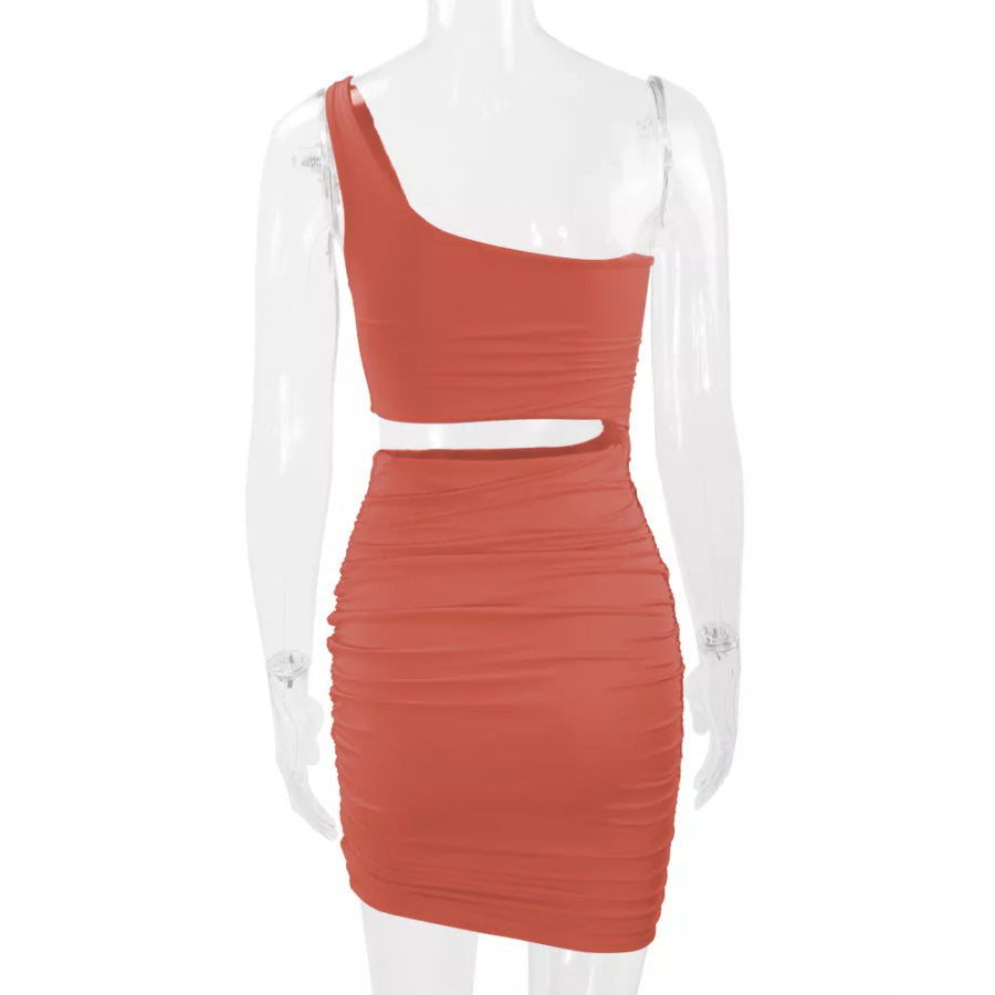 One-Shoulder Cutout Ruched Bodycon Mini Dress Apparel and Accessories