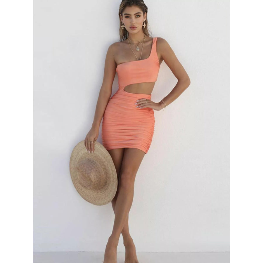 One-Shoulder Cutout Ruched Bodycon Mini Dress Apparel and Accessories