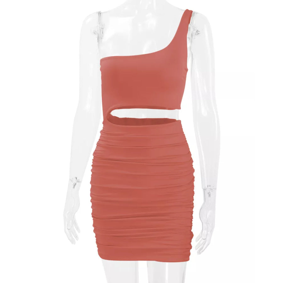 One-Shoulder Cutout Ruched Bodycon Mini Dress Apparel and Accessories