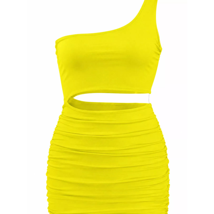 One-Shoulder Cutout Ruched Bodycon Mini Dress Apparel and Accessories