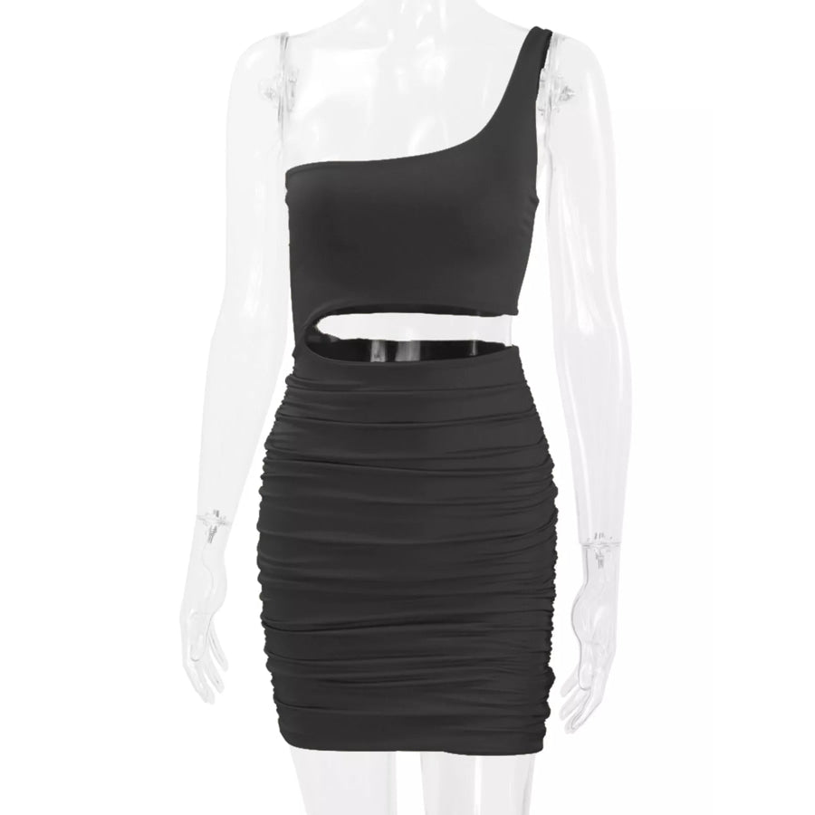 One-Shoulder Cutout Ruched Bodycon Mini Dress Apparel and Accessories
