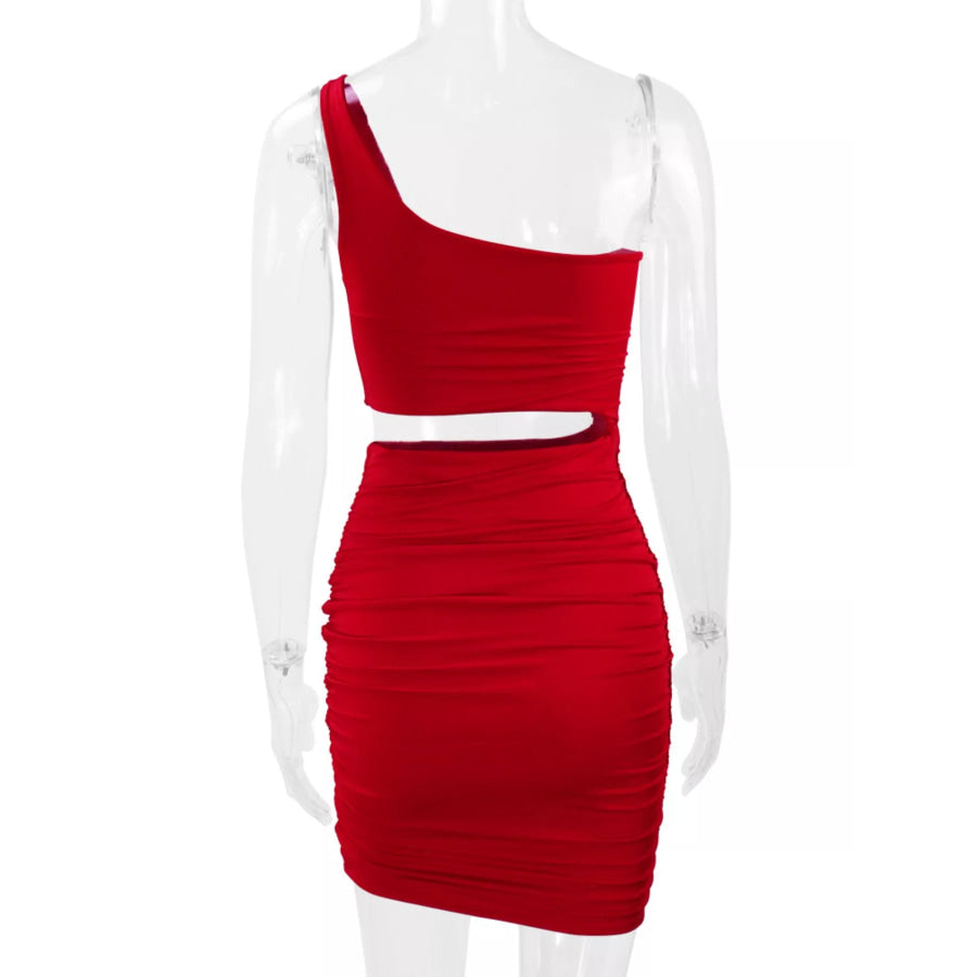 One-Shoulder Cutout Ruched Bodycon Mini Dress Apparel and Accessories