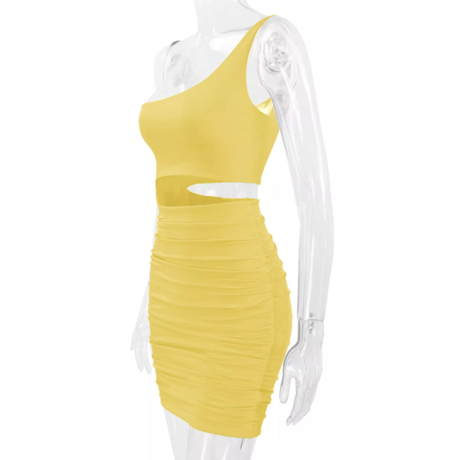One-Shoulder Cutout Ruched Bodycon Mini Dress Apparel and Accessories
