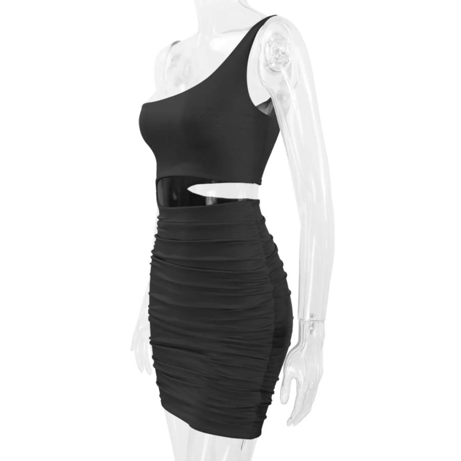 One-Shoulder Cutout Ruched Bodycon Mini Dress Apparel and Accessories