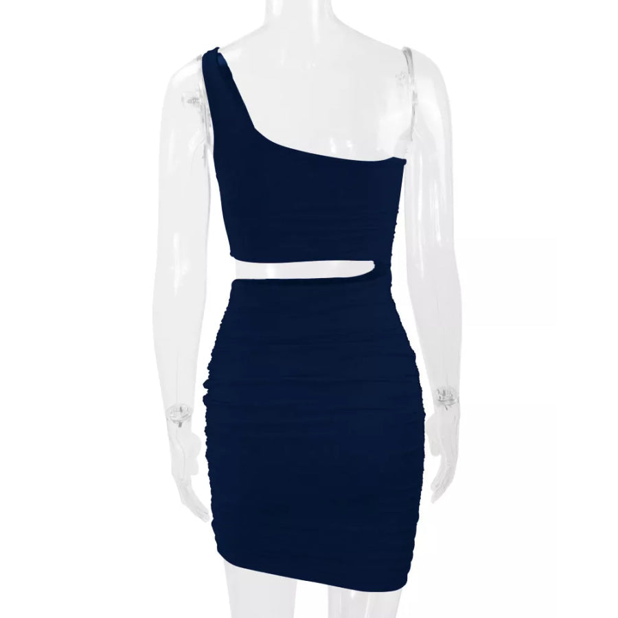 One-Shoulder Cutout Ruched Bodycon Mini Dress Apparel and Accessories