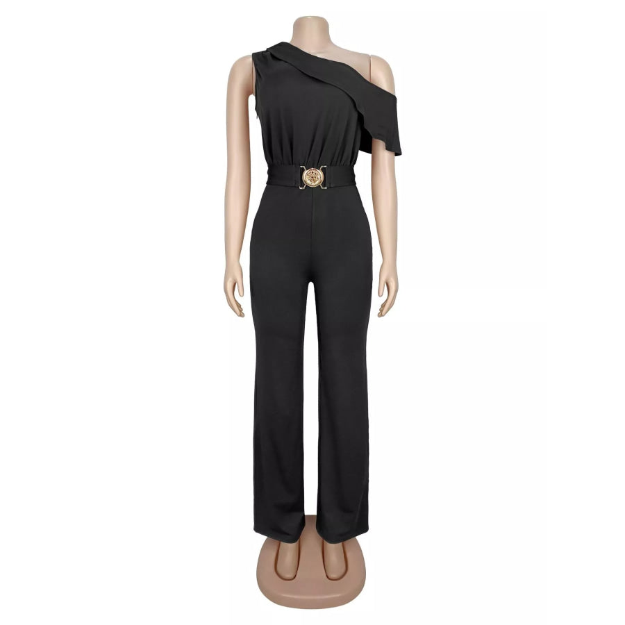One-Shoulder Draped Wide Leg Jumpsuit Apparel and Accessories