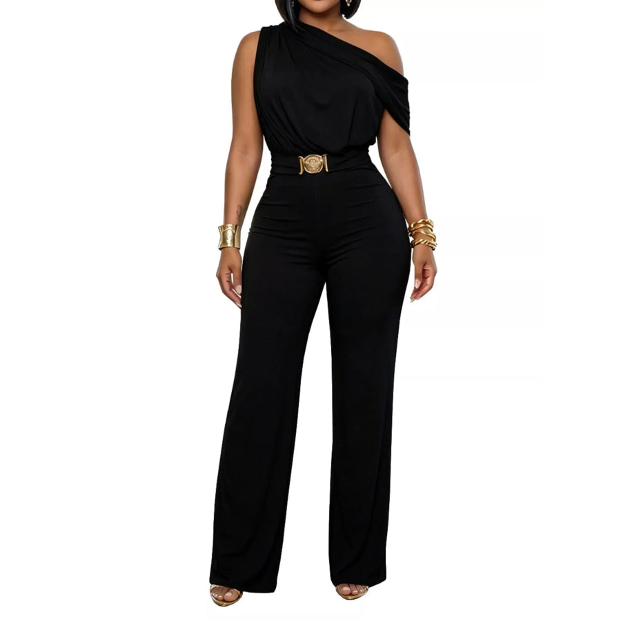 One-Shoulder Draped Wide Leg Jumpsuit Apparel and Accessories