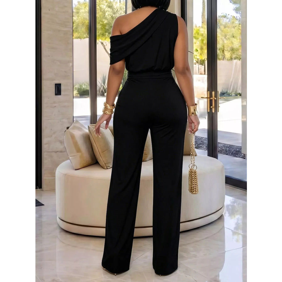 One-Shoulder Draped Wide Leg Jumpsuit Apparel and Accessories