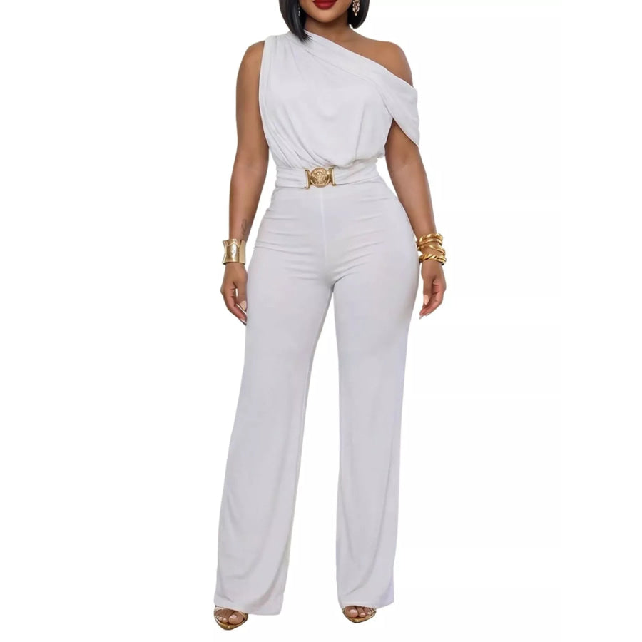 One-Shoulder Draped Wide Leg Jumpsuit Apparel and Accessories