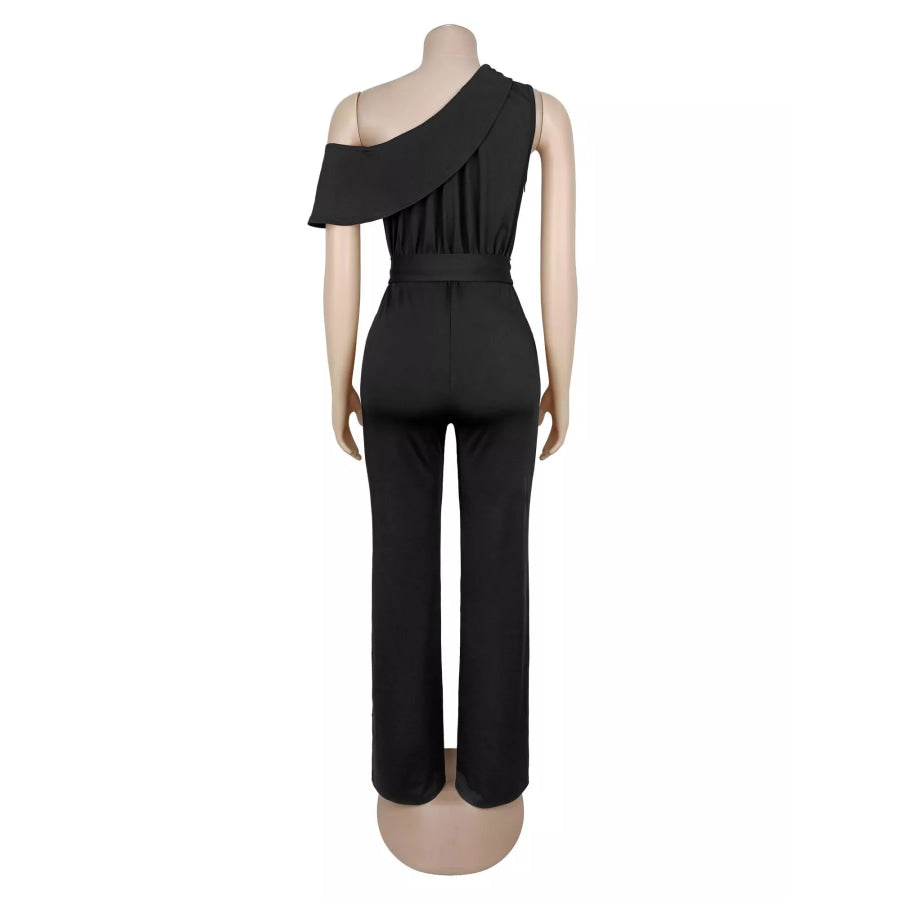 One-Shoulder Draped Wide Leg Jumpsuit Apparel and Accessories