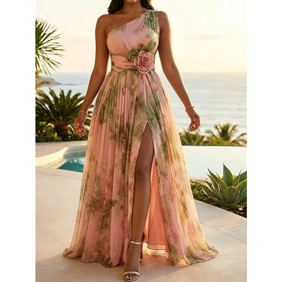 One-Shoulder Floral Chiffon Maxi Dress Apparel and Accessories