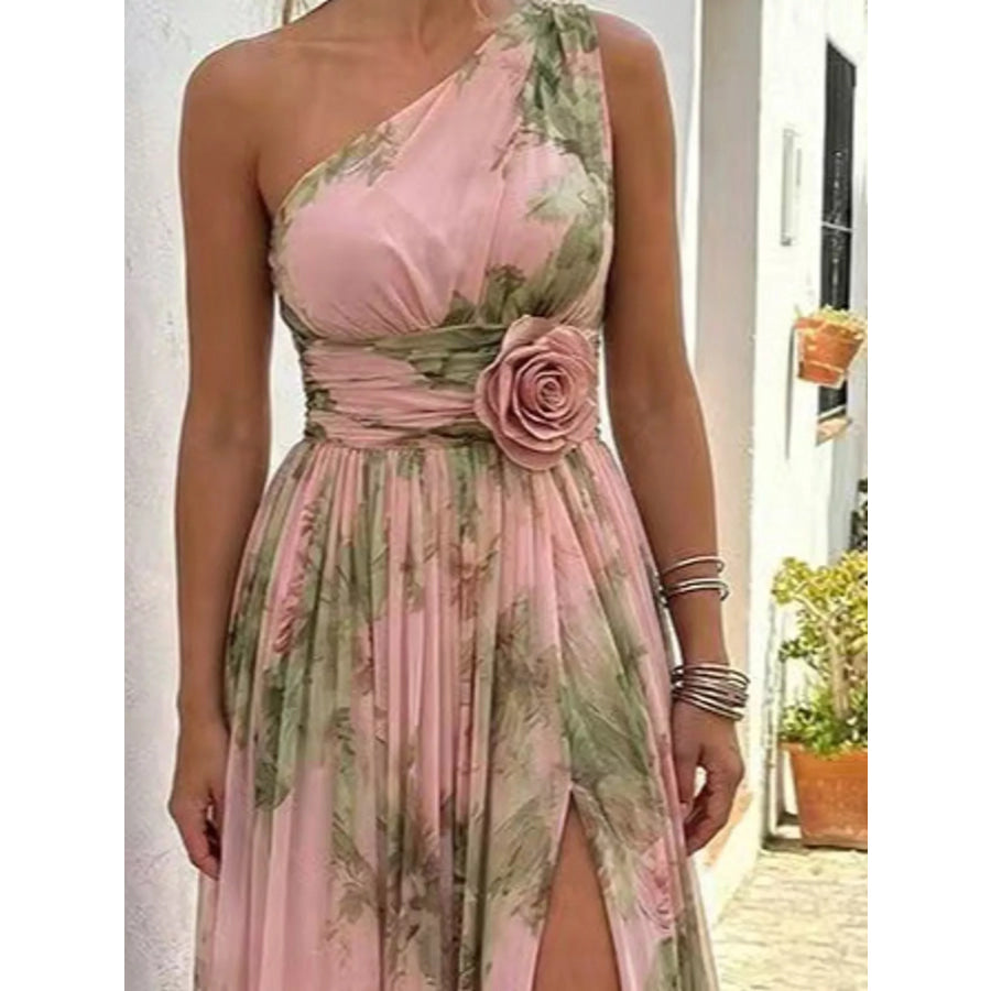 One-Shoulder Floral Chiffon Maxi Dress Apparel and Accessories