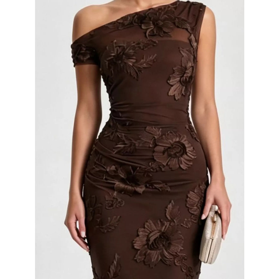 One-Shoulder Floral Embroidered Maxi Dress Apparel and Accessories